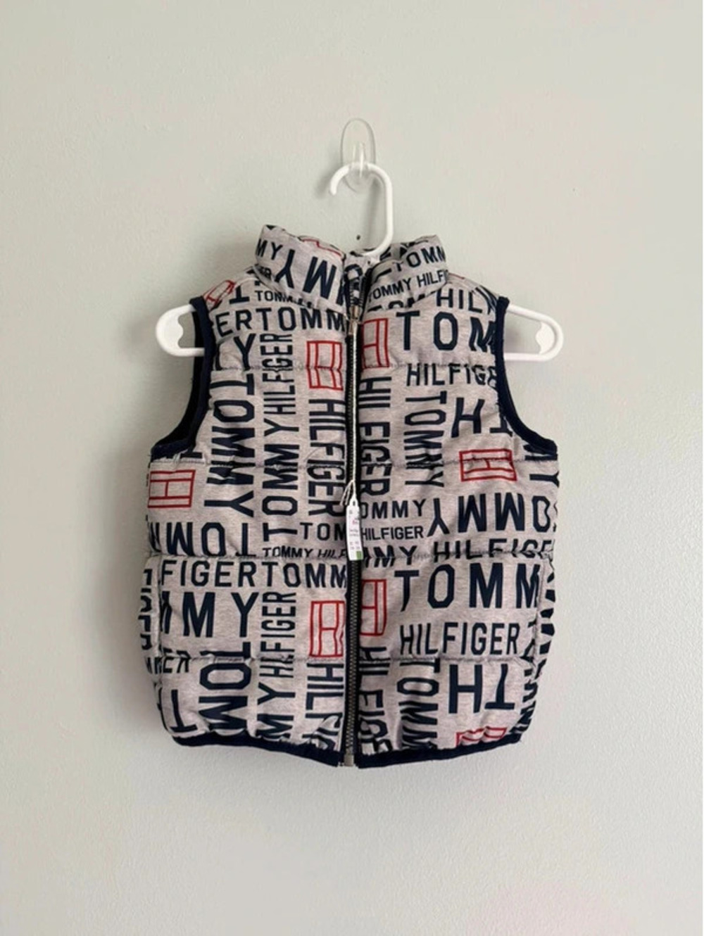 Tommy Hilfiger Puffer Vest 12M Gray Navy Red Logo Print